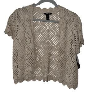 STYLE & CO Tan Eyelet Short Sleeve Cardigan Large